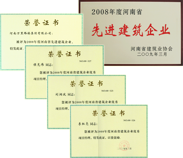 集团公司被评为2008年度河南省先进建筑企业